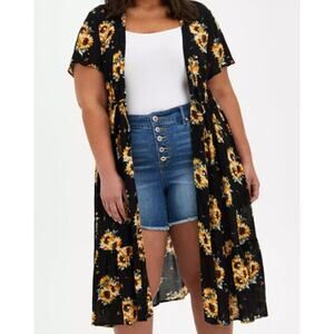 Torrid Black Sunflower Tie-Front Kimono